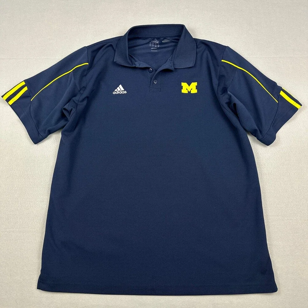 Michigan Wolverines Shirt Men Large Blue Adidas Short Sleeve Basketball L *